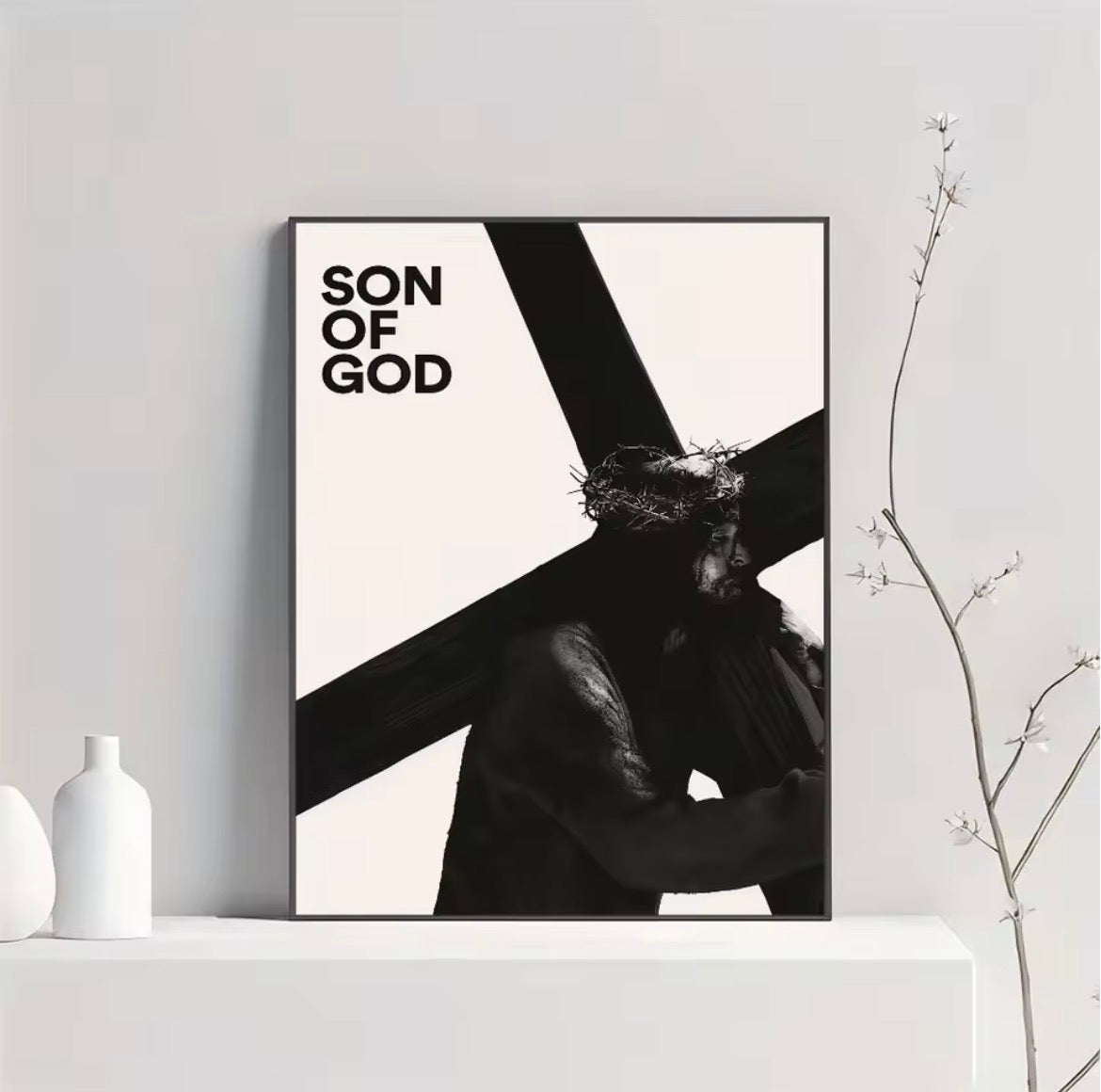 Frameless Canvas Son of God Jesus Cross Holy Light Wall Art, HD Canvas Print Poster