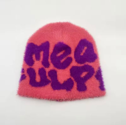 Unisex Autumn Funny Hat Mink Fur Winter Women's Cap With Letter Beanies Hat Men Warm Soft