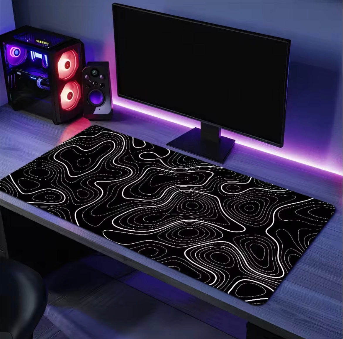 T-Topographic Map Black Curve Mouse Pad Desk Mat Large Non-slip